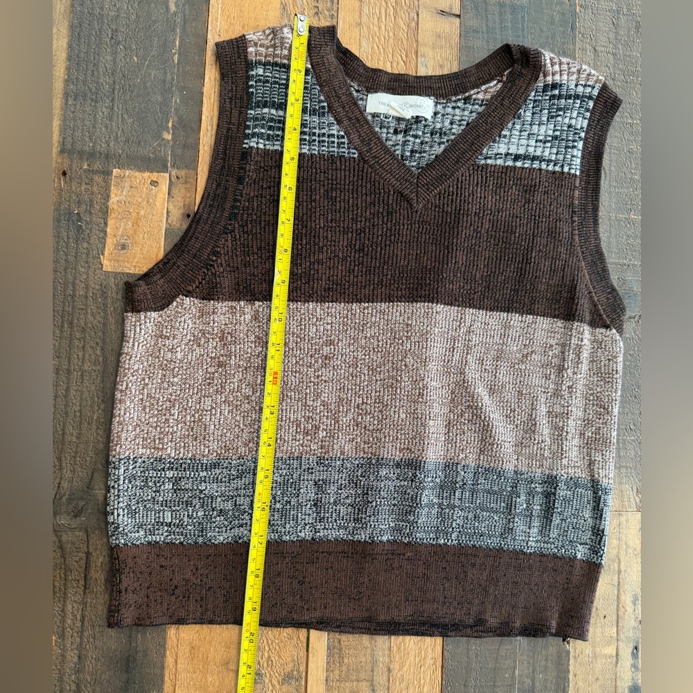 Treasure & Bond Knit Vest with Brown and Gray Stripes